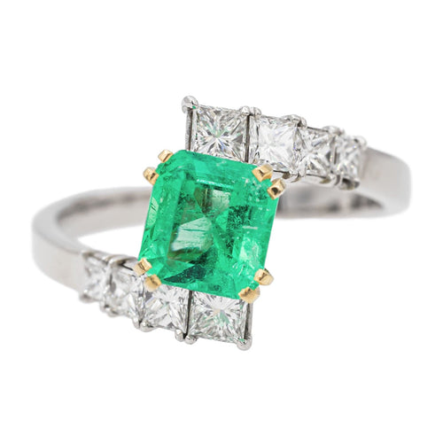 Bague 60 Bague Or blanc, Or jaune Emeraude, Diamant 58 Facettes 2999638CN