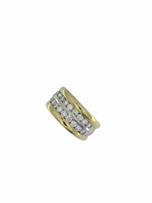 Bague 55.5 Bague en or jaune et blanc diamants certifiée HRD 58 Facettes