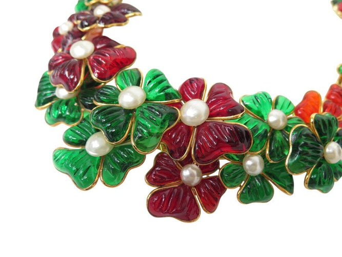 Collier parure collier boucles d'oreille augustine paris gripoix camelia pate verre 58 Facettes 269071