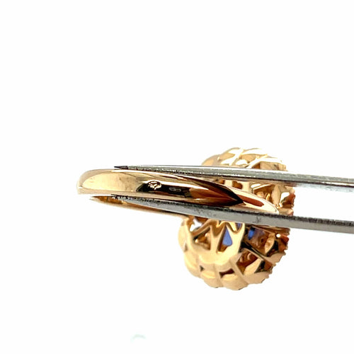 Bague 54 Bague en or rose 18 carats avec saphir bleu de Ceylan taille coussin et diamants 58 Facettes