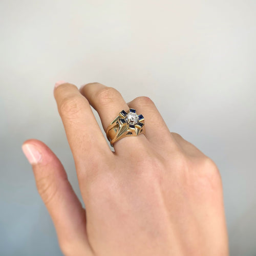 Bague 54 Bague - Or, Platine, Diamant et Saphirs 58 Facettes 240021R