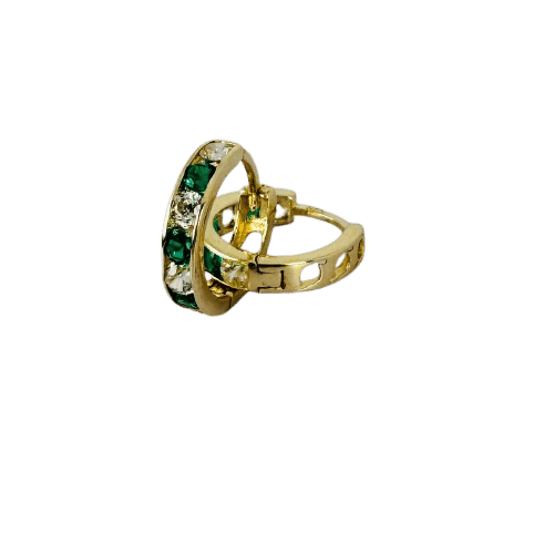 Boucles d'oreilles Boucles d’oreilles émeraudes vertes et saphirs blancs en or jaune 14k 58 Facettes 2512018