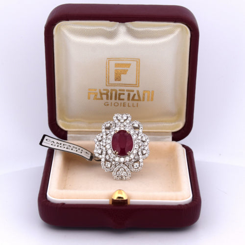 Bague 54 Bague en or blanc avec rubis, diamants et baguettes 58 Facettes