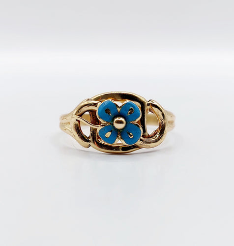 Bague 60.5 Bague victorienne or jaune, trèfle à quatre feuilles et émail bleu (circa 1890) 58 Facettes A05633