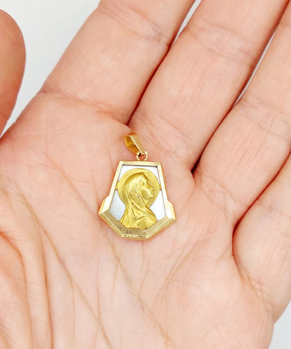 Pendentif Médaille - Médaille religieuse art déco en or rose 18k et nacre 58 Facettes A06573