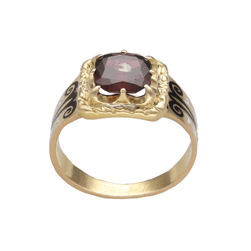 Bague 54 Bague chevaliere Napoleon III en or jaune 18K avec email et grenat - Taille 54 58 Facettes FB10425