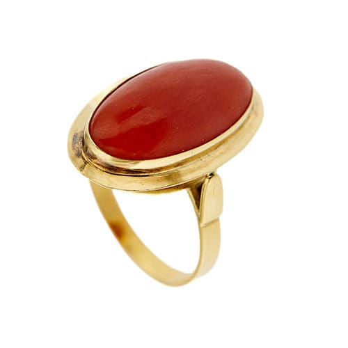 Bague 53 Bague en or jaune avec corail rouge 58 Facettes 37274