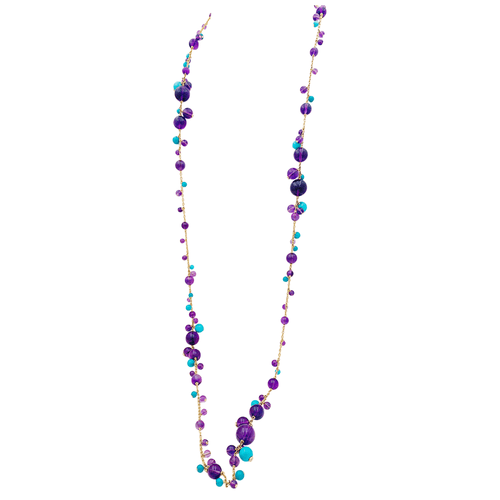 Collier Sautoir Cartier, "Délices de Goa", or rose, améthystes, turquoises et diamants. 58 Facettes 35058