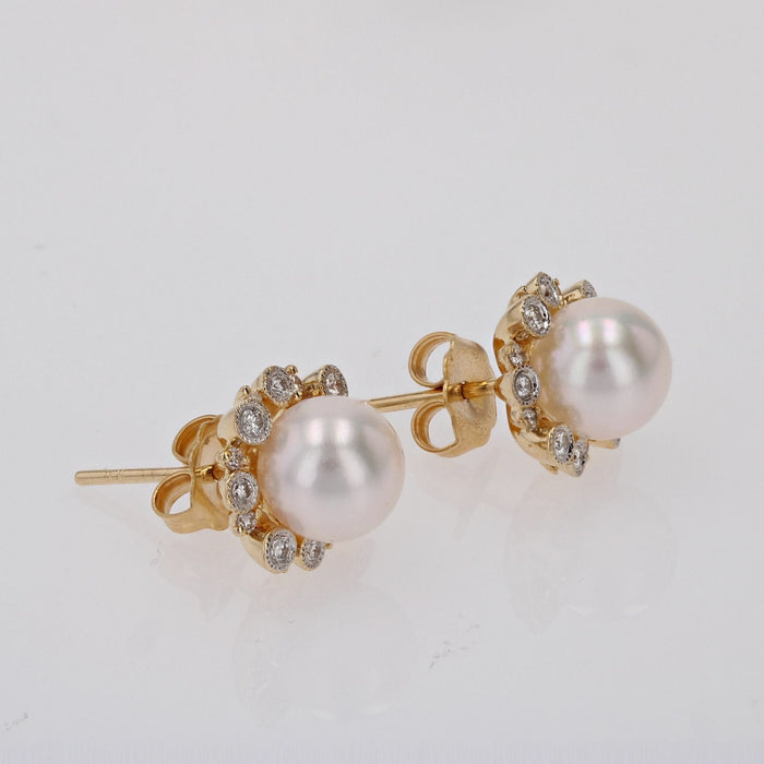 Boucles d'oreilles Boucles d'oreilles diamants perle Akoya or jaune 58 Facettes 24-077