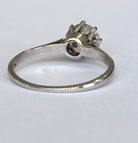 Bague 53.5 Solitaire en or, style Art déco tardif, serti d'un diamant taille brillant ancien de 1,14 carat. 58 Facettes