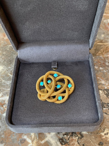 Broche Broche Vintage Nœud Torsadé Or Jaune Turquoises 58 Facettes BRO70