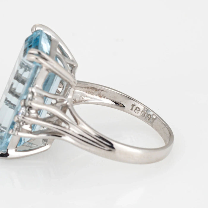 Bague 52.5 Bague en or blanc avec diamants aigue-marine allongée 11 carats 58 Facettes G13564