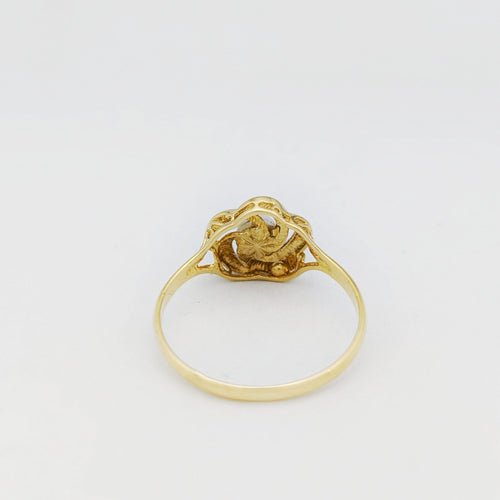 Bague fleur en or jaune et perle