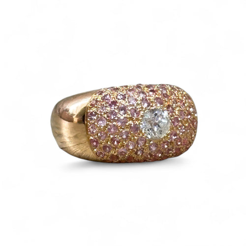 Bague 54 Bague dôme or, saphirs roses, diamant 58 Facettes 197