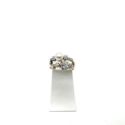 Bague 54 Bague toi et moi or jaune, platine perle de culture et diamants 58 Facettes Z1351442