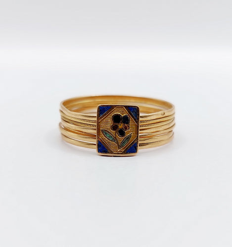Bague 61.5 Bague semainier victorienne fleur en or rose 18k et émail bleu 58 Facettes A06639