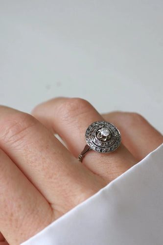 Bague 52 Bague Cible Ronde Art Déco Diamants 58 Facettes