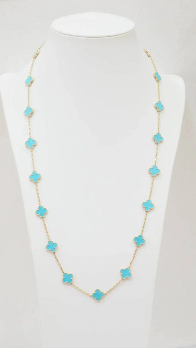 Collier VAN CLEEF & ARPELS - Sautoir Vintage Alhambra or jaune et turquoise 58 Facettes 32698