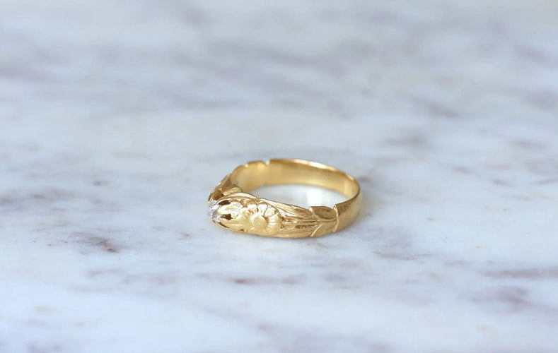 Bague 59 Bague ancienne jonc fleur diamant 58 Facettes