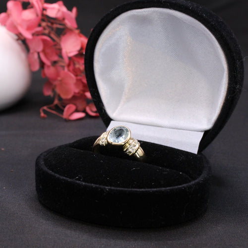 Bague Bague Aigue-Marine ovale sertie clos sur or jaune 58 Facettes