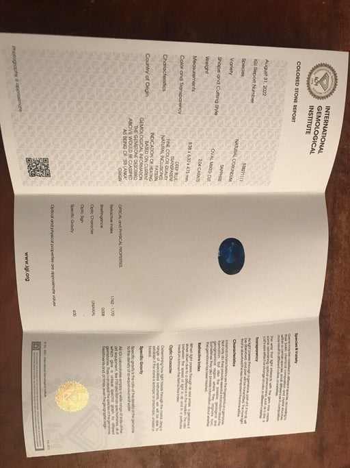 Gemstone Saphir bleu non chauffé 2.04cts certificat IGI 58 Facettes 494