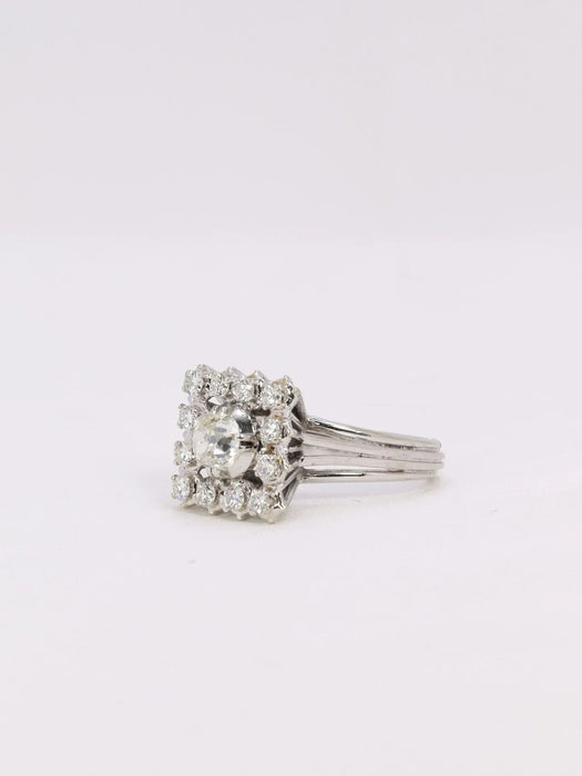 Bague or blanc diamant coussin taille ancienne 0,80 ct