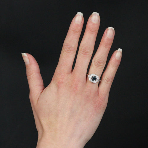 Bague 53 Bague style art déco diamants et saphir Teal 58 Facettes 24-149