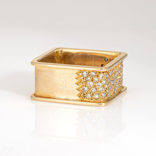 Bague 58 Bague carrée en or jaune 14 carats avec diamants des années 70, bijou vintage 58 Facettes G13949