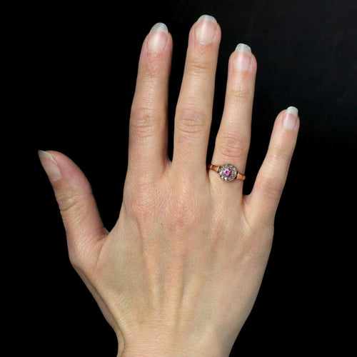 Bague 56 Bague ancienne saphir rose et diamants taillés en rose 58 Facettes CV138