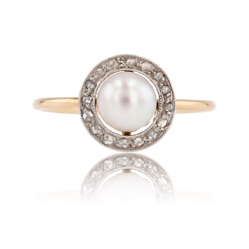 Bague 53 Bague ancienne ronde perle de culture et diamants taillés en rose 58 Facettes 24-346