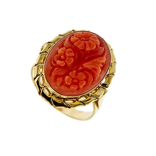 Bague 53 Bague camée en or jaune avec corail 58 Facettes 39794