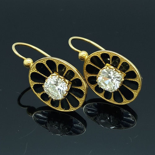 Boucles d'oreilles Boucles d'oreilles pendantes en émail noir, Empire austro-hongrois 58 Facettes