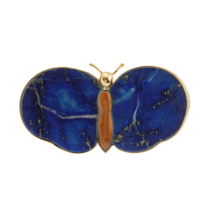 Broche Papillon or jaune, Lapis-Lazuli, Jaspe