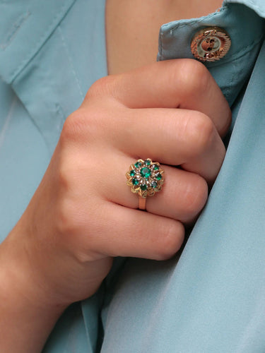 Bague 51 Bague étoile or jaune pierre verte 58 Facettes J382