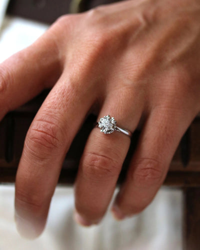 Bague 52 Solitaire flocon or blanc diamant 58 Facettes A11136