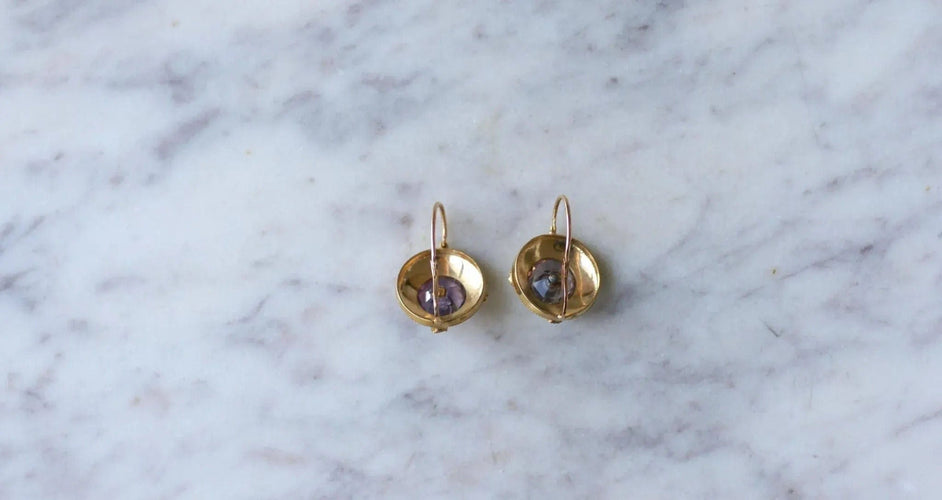 Boucles d'oreilles Boucles d'Oreilles Améthystes et Perles sur Or Jaune 58 Facettes