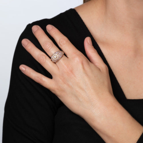 Bague Bague en or rose 14 carats, anneau large, sertie d'une opale rose et d'un diamant, taille 7. Bijou de luxe. 58 Facettes G14219