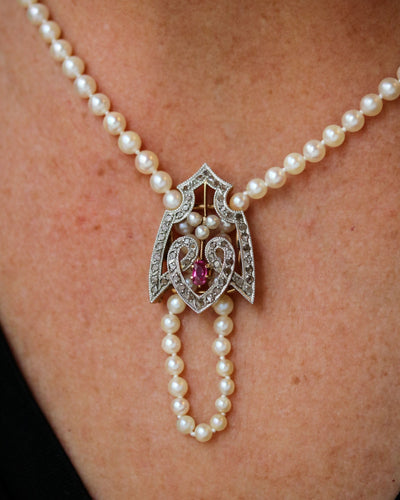 Collier Coulant de Sautoir ou Pendentif en Or, Rubis et Perles 58 Facettes A11577