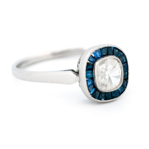 Bague 53 Diamond Sapphire Platinum Halo Ring 58 Facettes 38D54FF352D5479DBFF158C1A31D0550