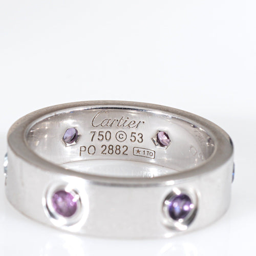 Bague 53 CARTIER - Bague LOVE Or blanc, saphir, spinelle, aigue-marine 58 Facettes G13929