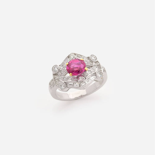 Bague 53.5 Bague en or blanc 18 carats avec rubis birman et diamants 58 Facettes 22818