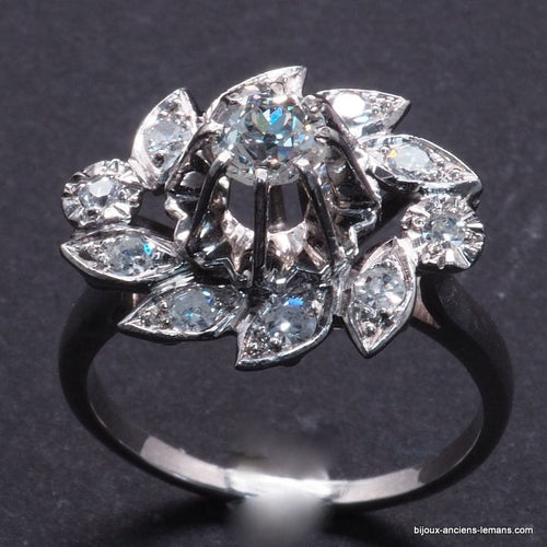 Bague 57 Bague marguerite Or blanc Diamants 58 Facettes 3907