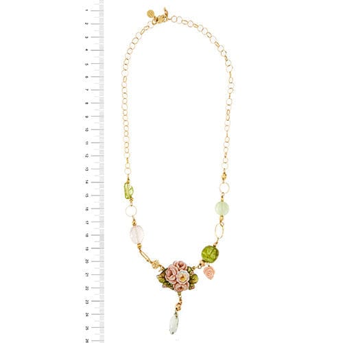 Collier avec fleur en émail et pierres précieuses