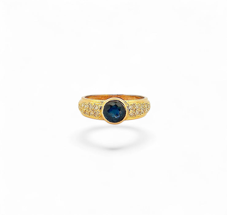 Bague jonc saphir ancien et diamants monture or jaune