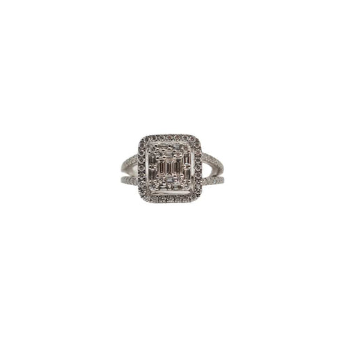 Bague 53 Bague or blanc sertie de diamants ronds et baguettes 58 Facettes