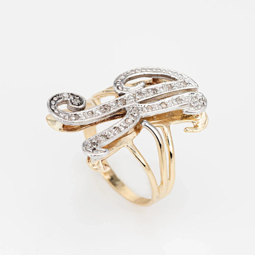 Bague Bague vintage en or jaune 14 carats avec initiale en diamant et lettre K, taille 9, bijou de succession raffiné 58 Facettes G12486