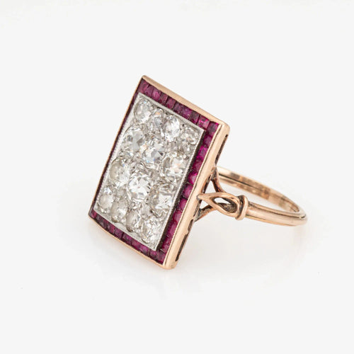 Bague 54 Bague Art Déco en or jaune 14 carats avec diamants et rubis de 2,50 ct, taille carrée, taille 6,75 58 Facettes G13553