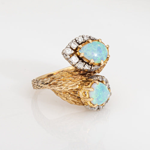 Bague 47 Bague diamant opale années 60 Toi et Moi vintage or jaune 58 Facettes G13973