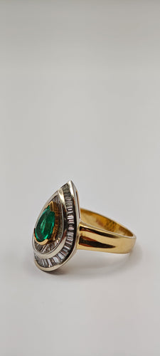 Bague 59 Bague bicolore en or, diamants baguette et émeraudes 58 Facettes 21022081