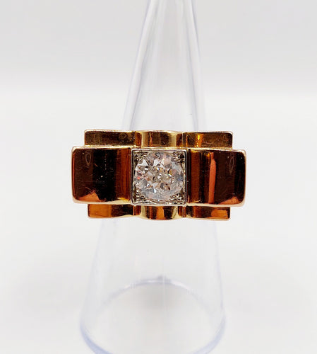 Bague 52 Bague tank XXL art deco or rose 18k diamant taille ancienne 1,25 carats (circa 1950) 58 Facettes A05970